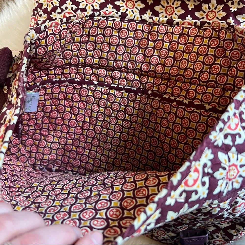 Vera Bradley Burgundy and Cream Patterned Crossbody Laptop Bag